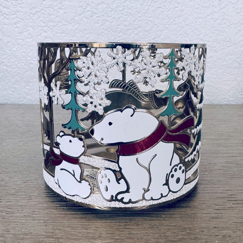 Bath & Body Works Christmas Polar Bear Woodland Trees Metal Candle Holder Sleeve - Picture 2 of 4